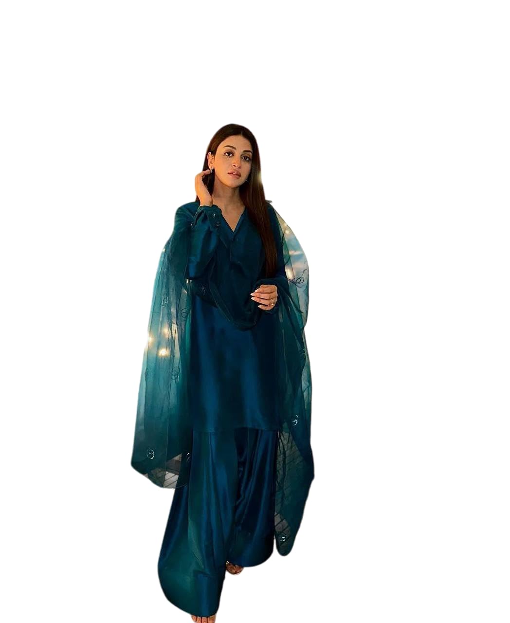 aqua creation Fendi Silk Solid Muslim Straight Kurti With Pant and Dupatta set (Blue-XL)-picture-10