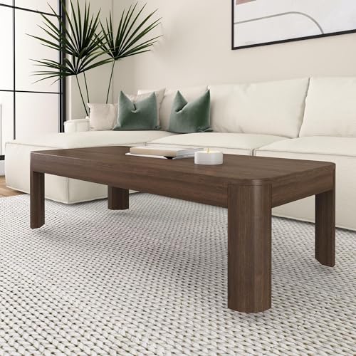 Plank+Beam Modern Rounded Coffee Table, 54 Inch, Solid Wood Contemporary Center Table for Living Room, Rectangle Tea Table, Walnut