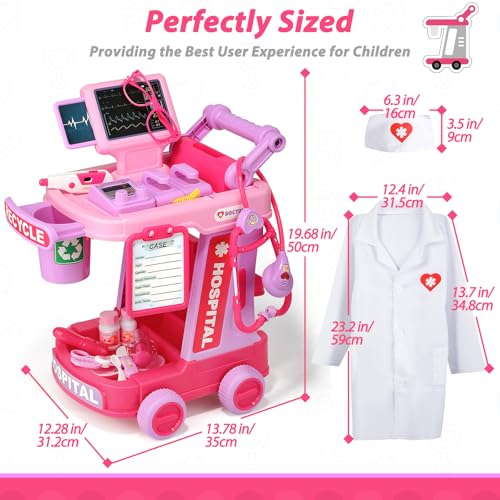 Image of Liberry Toddlers Doctor Kit Toy for Girls Boys Ages 2 3 4 5, Pink | Kids Doctor Playset with Cart, Costume & Stethoscope, Role Play, Pretend Play Medical Toys, Birthday Gift