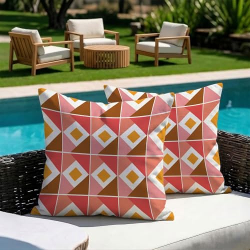 Housses coussin extérieur imperméables 55x55 cm rose géométrique lot de 2