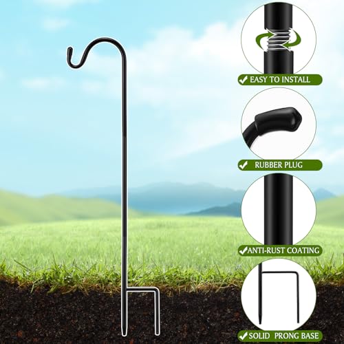 Image of 12 Pcs 24 Inch Shepherds Hook for Outdoor Adjustable Bird Feeder Pole Metal Steel Shepard Hooks for Hummingbird Stand Feeder Pole for Garden Plant, Lantern, Hanging Wedding Decor