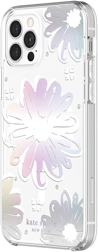 Kate Spade New York Protective Hardshell Case (1-PC Comold) for MagSafe for iPhone 12 & iPhone 12 Pro - Daisy Iridescent Foil/White/Clear/Gems