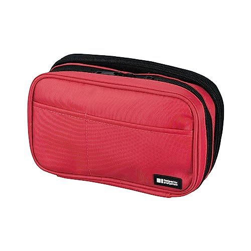 Image of LIHIT LAB Large Capacity Double Zipper Pencil Case For School Office College, Big Capacity 6 Compartments Pencil Bag Holder Adults Teen Boys Girls, Travel Cosmetics Storage, Coral (A7555-103)