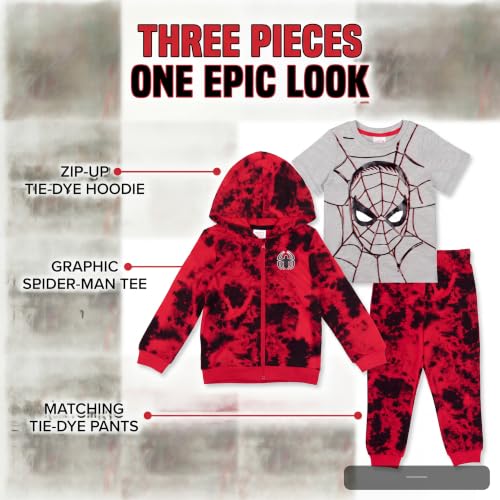 Image of Marvel Spider-Man Tie Dye French Terry Zip Up Hoodie Graphic T-Shirt Pants Infant to Toddler