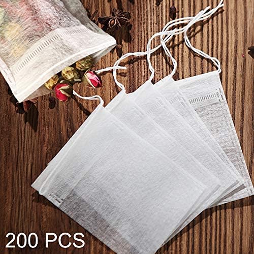 200Pcs Disposable Tea Filter Bags Tea Infuser Natural Material Drawstring Tea Bag Empty Bags for Loose Tea, 7 x 9 cm