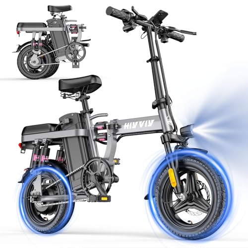 H14 Electric Bike for Adults, Peak 1200W Folding Electric Bikes for Adults, 25 MPH Ebike, 48V 10A(480WH) E Bike, E-Bike Up To 45 Miles(PAS),11-Level Full Suspension 14"×2.0" Folding Ebike for Teens