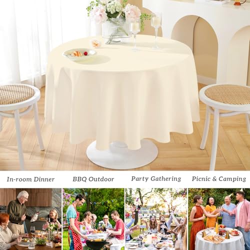 Image of Mulbozy 2 Pcs Ivory Round Plastic Tablecloth Disposable,84 inch,Beige