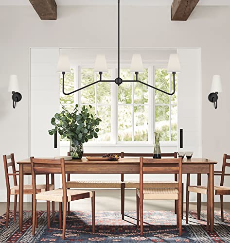 Size  47 Color Black Electro bp;47 W 4-Light Linear Kitchen Island Lighting Fixture Classic Chandeliers Matt Black with White Linen Shades for Dining Room,E12,160W;