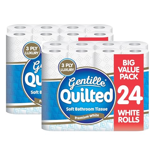 Gentille Quilted Bathroom Tissue Rolls | Luxury 3-Ply Toilet Paper Soft, Strong & Sustainable | UK Made (48)