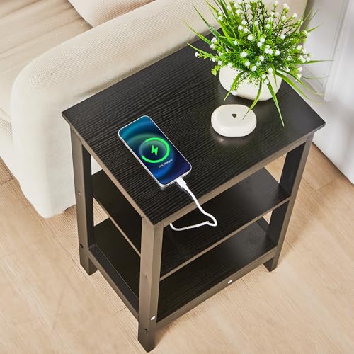 VECELO Side/End Storage with Shelf Versatile Nightstands Lamp Table Living Room Bedroom Furniture, Shelves, Classic Black by VECELO - Image 2