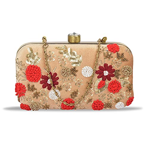 Image of Umera clutch entire heavy embroidery and is a stunning Women' Evening Clutch Purse with Detachable Chain Strap Closure Handbag Suitable for Weddings Proms Night Out Luxury Glam Handbag