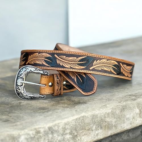 DANIEL'S ARTPLANET Western Belt for Men and Women Full Grain One Piece Leather Belt with Buckle Handmade Tooled 1.5” Wide4