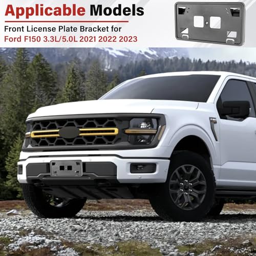Image of License Plate Bracket Accessories for Ford F150 3.3L /5.0L 2021-2023, Front Bumper License Plate Holder Replacement Frame Black Mount, Replaces# ML3Z17A385AB FO1068185, Easy Installation