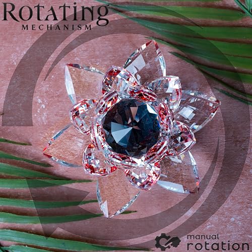Image of Feng Shui Crystal Lotus Flower Showpiece & Paper Weight | Vastu Decor for Home & Office | Desk Decoration | Fengshui Items for Positive Energy, Good Luck & Gifting |Red (Large-12.5 x 6.5 CM)