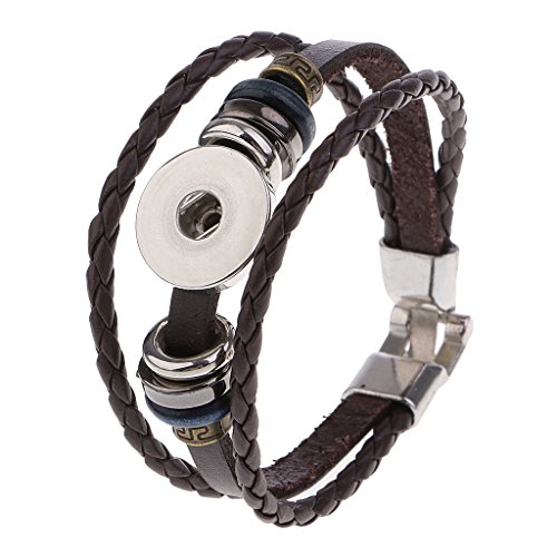 MagiDeal Fashion Snap Leather Bracelet Retro Handmade Braided Leather Snap Button Bracelet Bangles fit 18mm Snap Jewelry Charms for DIY Noosa Bracelet Findings
