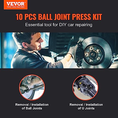 Image of VEVOR Ball Joint Press Kit, 10 pcs Tool Kit, C-Press Ball Joint Remove and Install Tools, for Most 2WD and 4WD Cars, Heavy Duty Ball Joint Repair Kit for Automotive Repairing