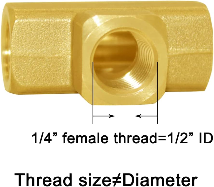 Joywayus Brass Pipe Fitting Barstock Tee 3 Way 1/4" x 1/4" x 1/4" NPT Female Hose Fitting(Pack of 2)