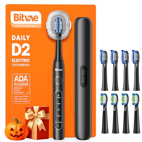 bitvae ada accepted electric toothbrush travel toothbrush rechargeable for adults and kids 60-day battery 5 modes 8 heads portable travel case amp holder shadow black