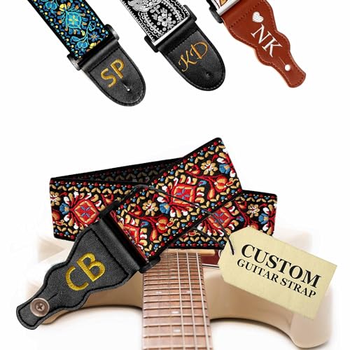 Art Tribute Personalized Guitar Strap Red Woven. Add Your Text