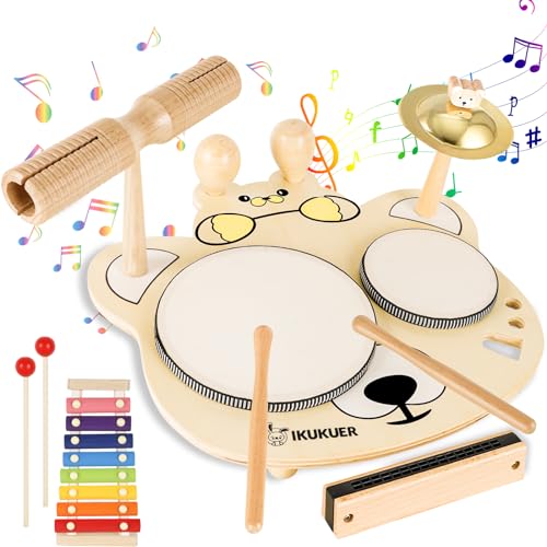 Kids Drum Set for Toddlers, 9 in 1 Montessori Musical Instruments Toys Set with Xylophone for Kids, Wooden Percussion Instruments Music Toys Kit, Birthday for Boys and Girls