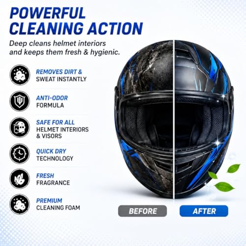Image of CAR SAAZ Helmet Foam Cleaner Spray 150ml for Helmets | Deep Cleaning & Dirt Remover Formula For Helmet with Odor Control, Anti-Bacterial Protection & Long-Lasting Fresh Feel| Safe For Skin & Hair