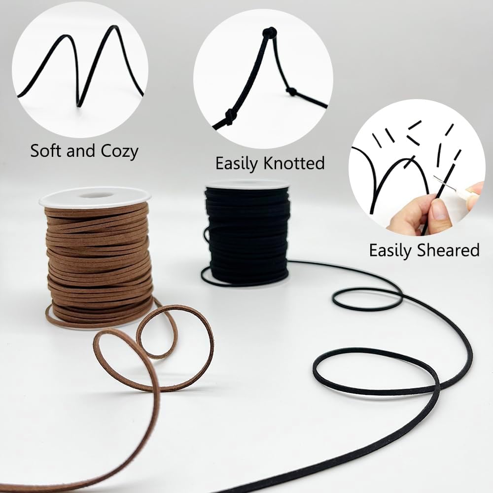 LUSTEMBER Leather String, 2 Rolls Faux Leather Cord, Flat Suede Leather Lace for Necklaces, Bracelets, Jewelry Making, Tassels, Dream Catchers and Art Crafts thumbnail