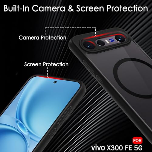 Image of TheGiftKart Hybrid Shockproof Back Cover Case for Vivo X300 FE 5G Compatible with MagSafe | Camera Protection Module | Hard Back Cover Case (PC & TPU, Translucent Smoke Matte Back, Black Sides)