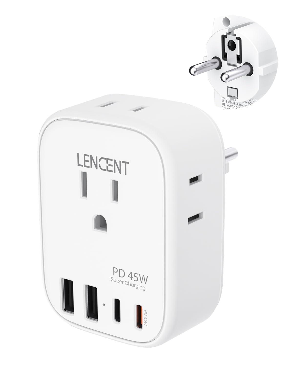 LENCENT European Travel Plug Adapter US to Europe Type-C Fol -11 LENCENT European Travel Plug Adapter US to Europe Type-C Fol -11