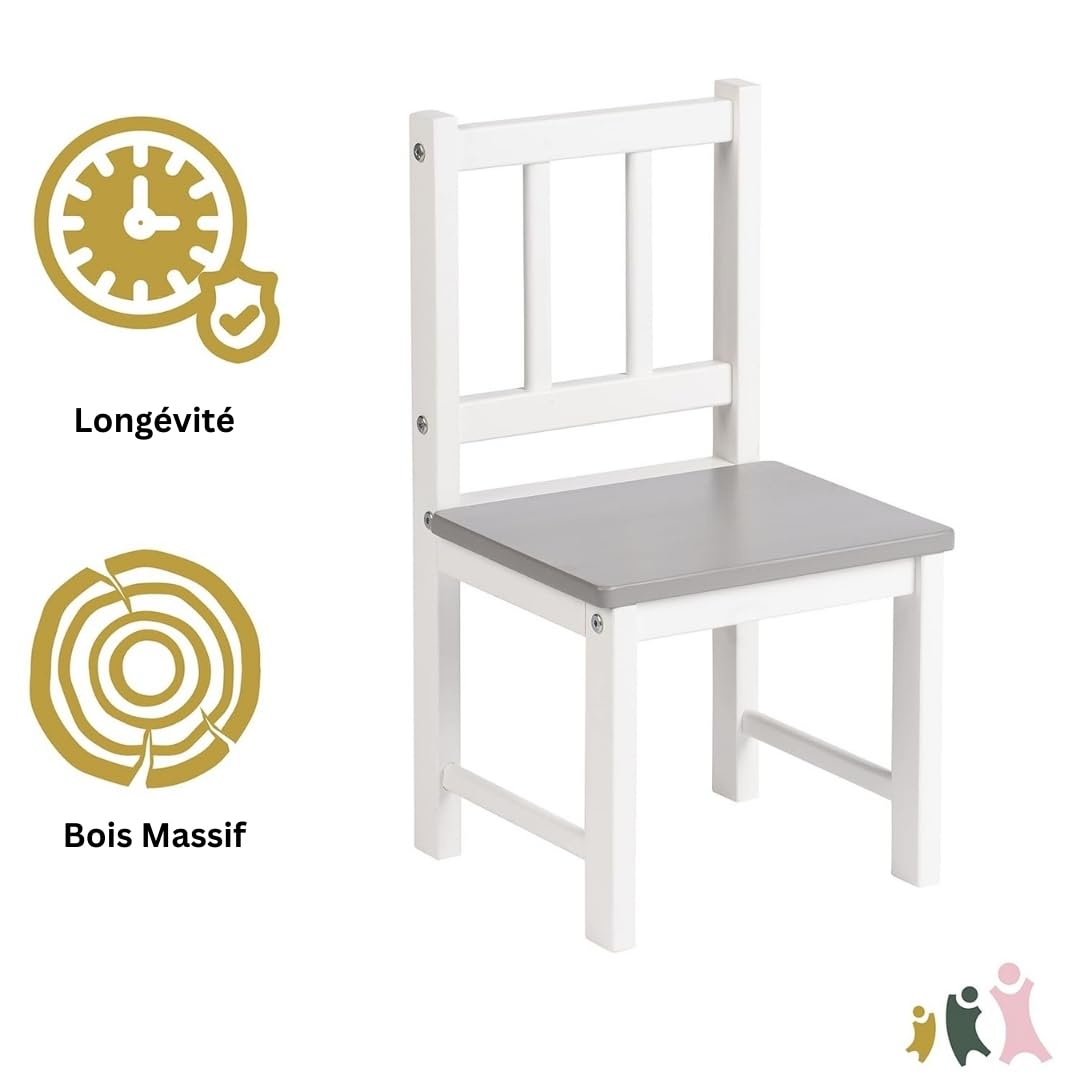 Grupo de asientos Geuther ACTIVITY | Juego con mesa de madera y 2 sillas para niños | Mesa para niños con sillas de madera | Diseño moderno | Altura ideal para niños | Gris/Blanco