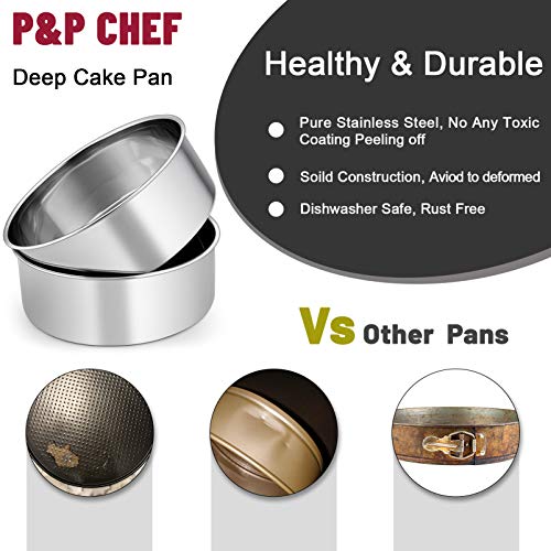 P&P Chef 8 X 3 Inch Cake Pans Set Of 2, Round Baking Pan Stainless Steel Layer Birthday Wedding Cake Oven Pans thumb #4