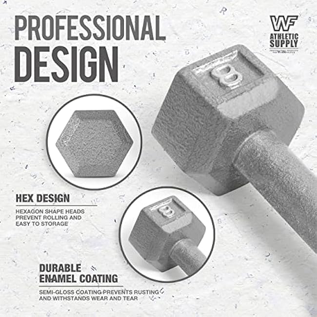 WF Athletic Supply 5-25 Lb Cast Iron Dumbbells Set with A Frame Storage Rack, Solid Gray/Black Hexagon Free Weights for Weight Lifting & Strength Training, Storage Rack Color Options Available