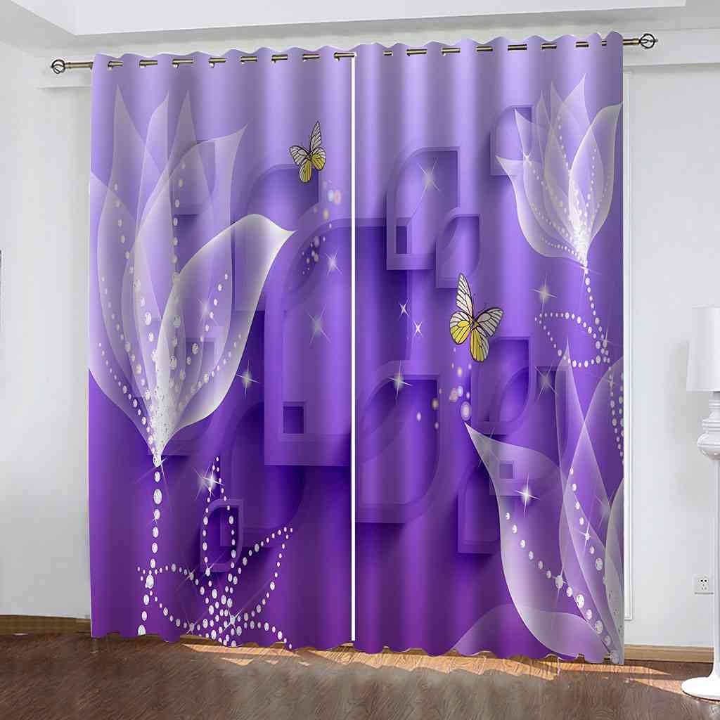 Rideau chambre occultant papillon fleur mauve décoratif pour isolation fenêtre salon