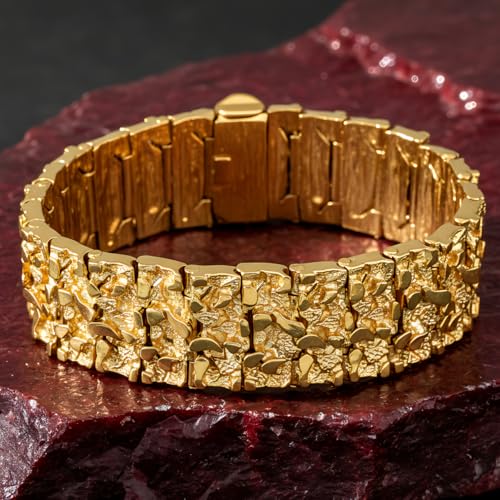 Image of LIFETIME JEWELRY 23mm Rugged Nugget Link Bracelet for Men and Women 24k Gold Plated (8)