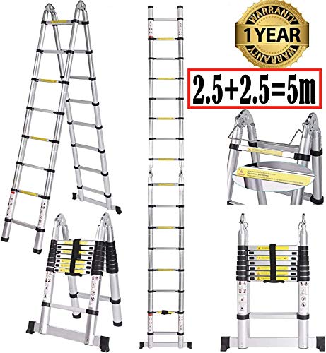 Preisvergleich Produktbild Serface Klappleiter Teleskopleiter 8 x 8 Stangen Mit Rutschfesten Stahlgummidichtungen,Mehrzweckleiter Anlegeleiter Aus Hochwertigem Alu 150 kg Belastbarkeit (5M)