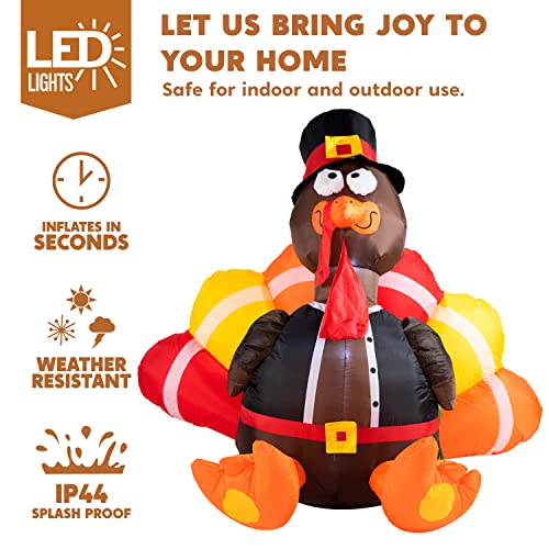 Joiedomi 6 Foot Thanksgiving Inflatable Turkey; Led Light Up Blow Up Turkey With Pilgrim Hat Perfect For Inflatable Thanksgiving Autumn Decorations #TOP2