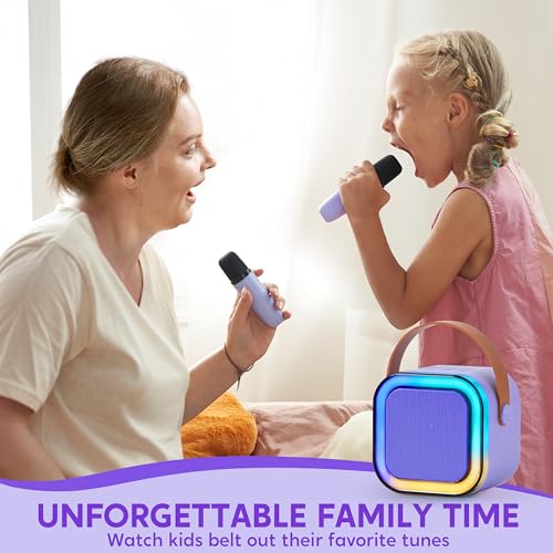 Image of SYNCFUN Karaoke Machine, Mini Karaoke Machine with 2 Wireless Microphones for Kids and Adults, Bluetooth Speaker Toys, Birthday Girls Gift for Ages 3,4, 5, 6,7, 8,9,10,11,12+ Years Old(Purple)