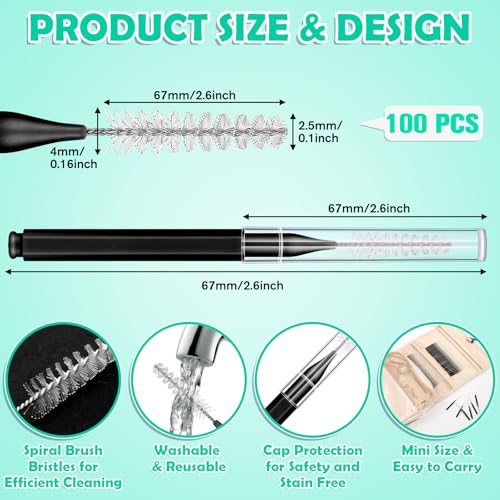 Image of MAPVOLUT 200-Piece Interdental Brush Set, Soft & Flexible Floss Picks for Braces, Orthodontic Care, Teeth Cleaning, 100 Black Spiral Brushes + 100 Green Picks, Travel-Friendly, Reusable Oral Care Kit