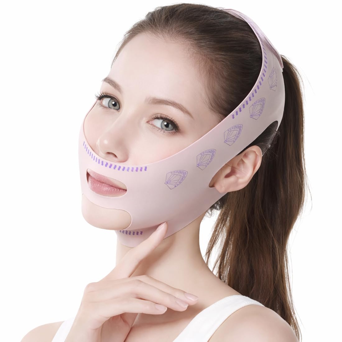 Maschere facciali a V, nastro lifting viso riutilizzabile, fascia dimagrante viso, maschera lifting traspirante, riduttore del doppio mento, cintura lifting viso per rassodare la pelle