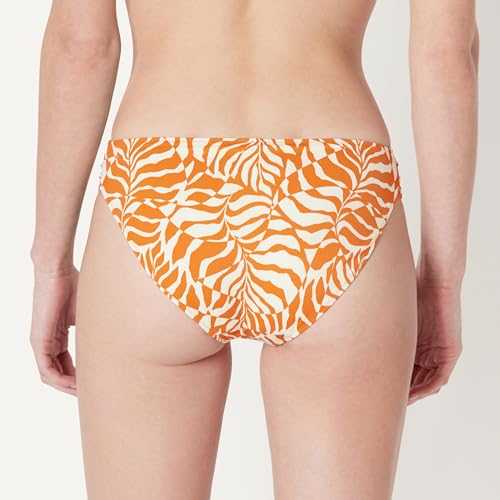 Amazon Essentials Women's Ruched Side Tab Full Coverage Bikini Swimsuit Bottom, Rust Orange Abstract Palms, Large - image 2