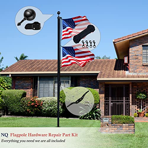 Nq Flagpole Hardware Repair Parts Kit,50 Feet Halyard Rope+3 Inch Black Ball+6 Inch Zinc Alloy Cleat + 4 Metal Swivel Snap Clips + Aluminum Alloy Flagpole Truck With Nylon Pulley For 1.6 Inch-2 Inch Flag Poles thumb #1