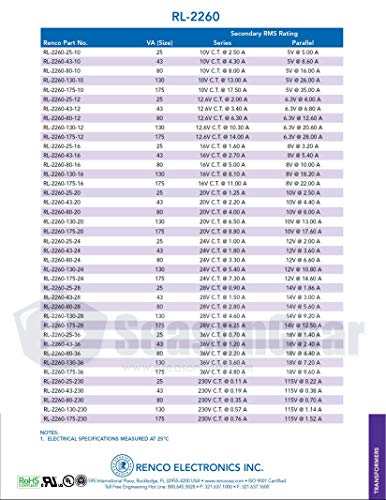 RL-2260-175-24 115/230 V, 12/24 V 175VA AC Power Transformer4