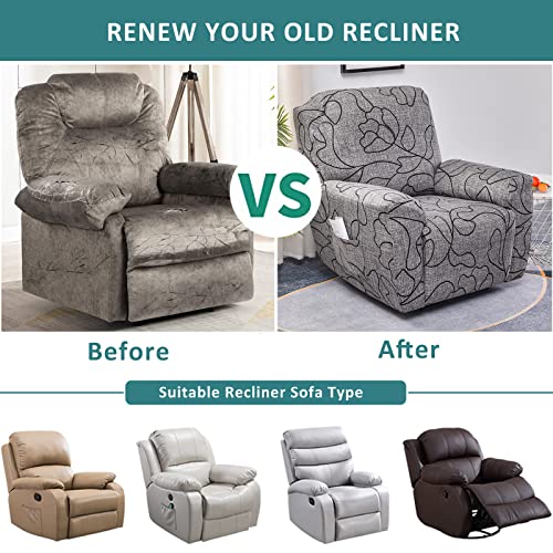 Niluoh Recliner Cover 4 Pieces Stretch Lazy Boy Recliner Slipcover Floral Printed Reclining Couch Covers Soft Sofa Slipcover Anti-Slip Fitted Furniture Protector With Storage Pockets, T5 #TOP4