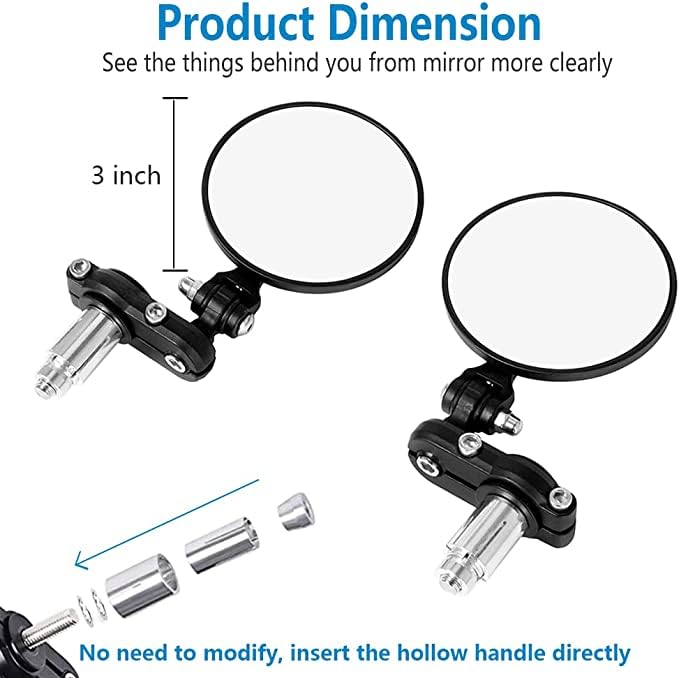 Image of Universal Bike ROUND Folding Mirror Glass Bar End Rear View Mirrors Motorcycle Handlebar Side View Mirrors for - All Bike