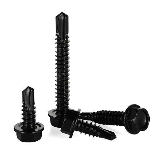 Miniatura 7 de Mellewell Tornillos autoperforantes de cabeza hexagonal #10 x 3, tornillos autoperforantes de acero inoxidable 410, acabado negro, 50 unidades