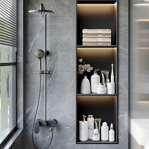 Étagère de douche à LED noir en acier inoxydable 28x70x12,5 cm
