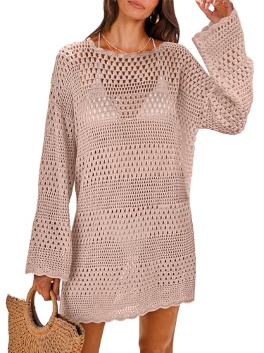 Image of ANRABESS Women Swimsuit Crochet Swim Cover Up 2026 Summer Bathing Suit Swimwear Mesh Knit Beach Dress Vacation Outfits