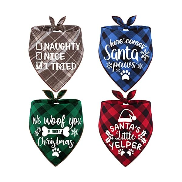 4 pack merry christmas xmas dog bandanas - triangle fall christmas xmas dog bandana classic plaid pet scarf bibs kerchief gift set pet holiday accessories decoration for small to large puppy dogs cats