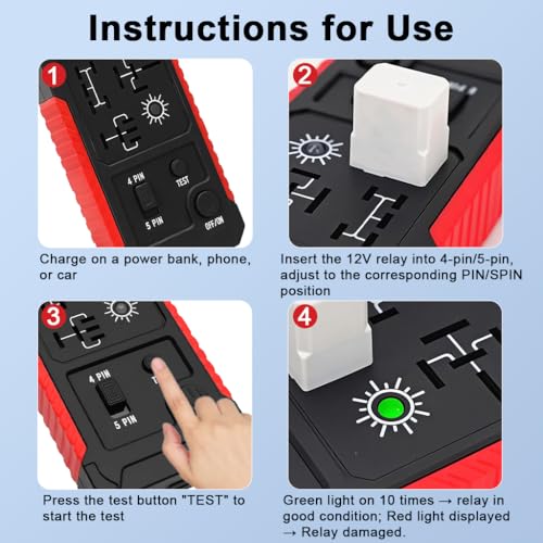 Image of STHIRA DC 12V Automotive Relay Tester for 4PIN and 5PIN Testing, USB Rechargeable Car Relay Voltage Tester with Switch & Light Indicator, 5V DC, 1A-2A Input, Universal Relay Tester Device