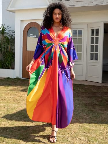 Image of sunforyou Kaftan Dresses for Women Stylish Caftans Plus Size Beach Cover up Soft Loungewear