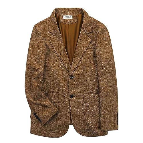 Mens Fall Herringbone Tweed Suit Jacket Business Formal Brown Blazer Gray Jacket for Men